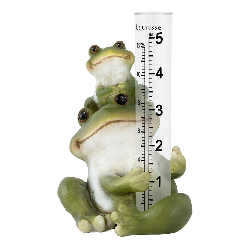 LA CROSSE MCCORMICK La Crosse 704-4114 5 in. Table Standing Polyresin Frog Rain Gauge - Image 1